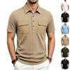 Men Textured Jacquard Polo Shirt, Short Sleeve Collared Half Button Polo Tops with Flap Pockets Heavyweight Casual Daily Wear Shirts Multiple Colors