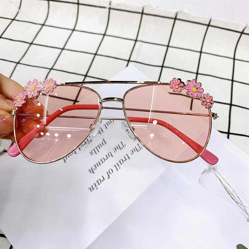 Occhiali da Sole per Bambini Carini con Montatura in Metallo, Cerniera a Molla, Motivo Floreale, Occhiali alla Moda per Ragazze, Occhiali da Ciclismo da Esterno, Occhiali per Feste, UV400
