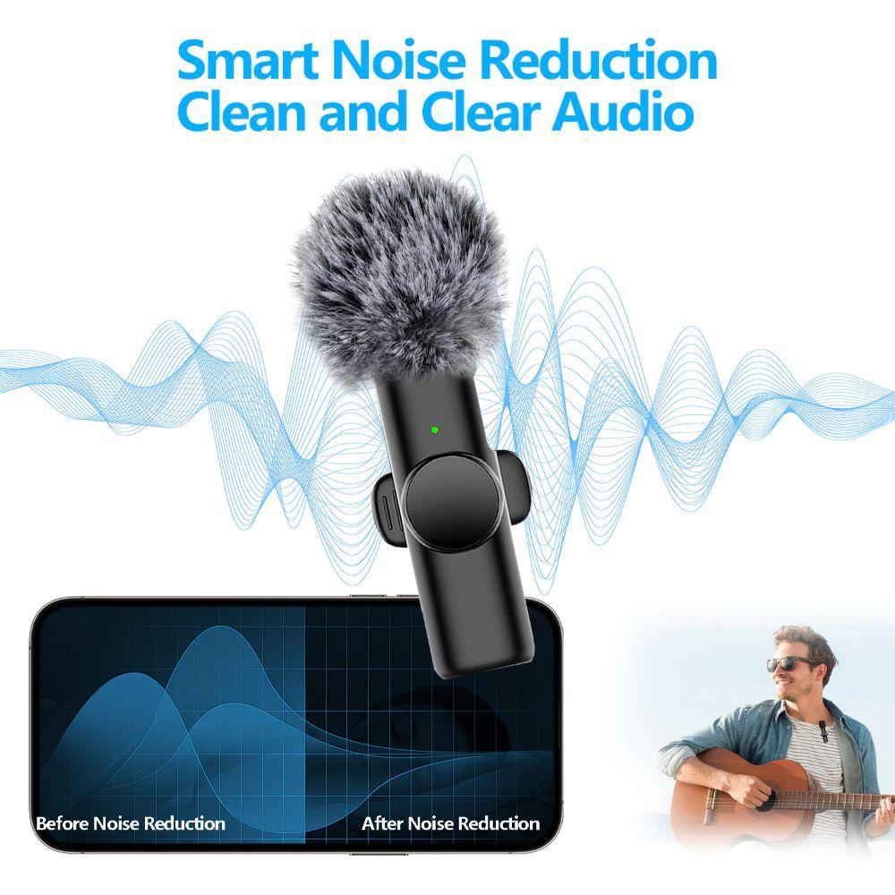Professional Mini Lapel Mic Noise Reduction Wireless K11 Microphone  Recording Audio Video