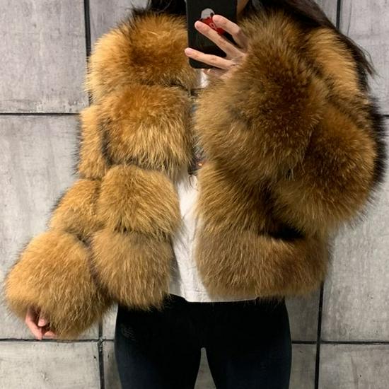 European and American Hot-Selling Imitation Raccoon Fur Patchwork Women's Coat