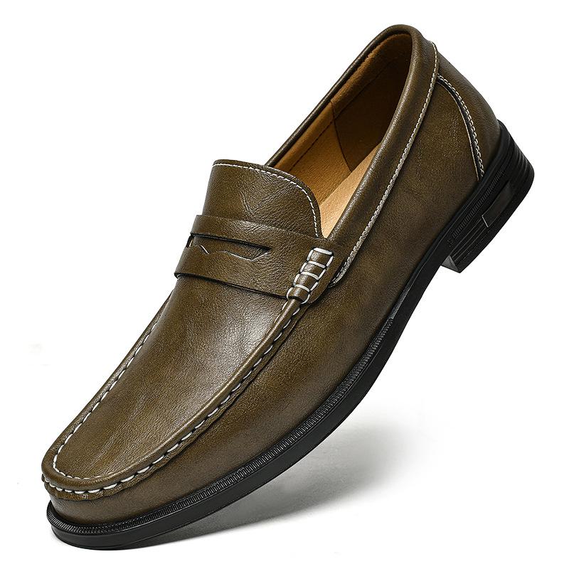 Plus Size Men's Genuine Leather Slip-On Loafers - Casual Driving Shoes with Heel