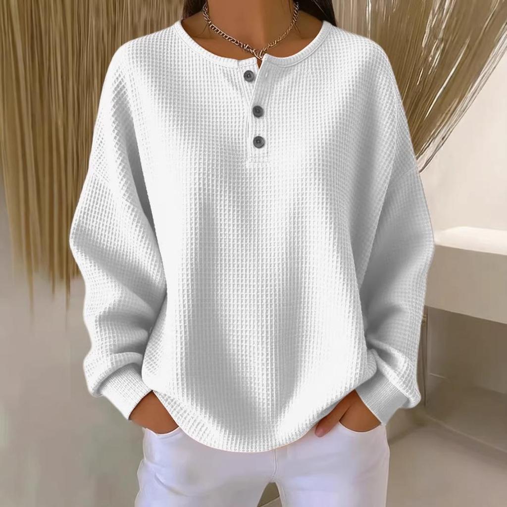 2025 Autumn/Winter Long Sleeve Waffle Knit Pullover