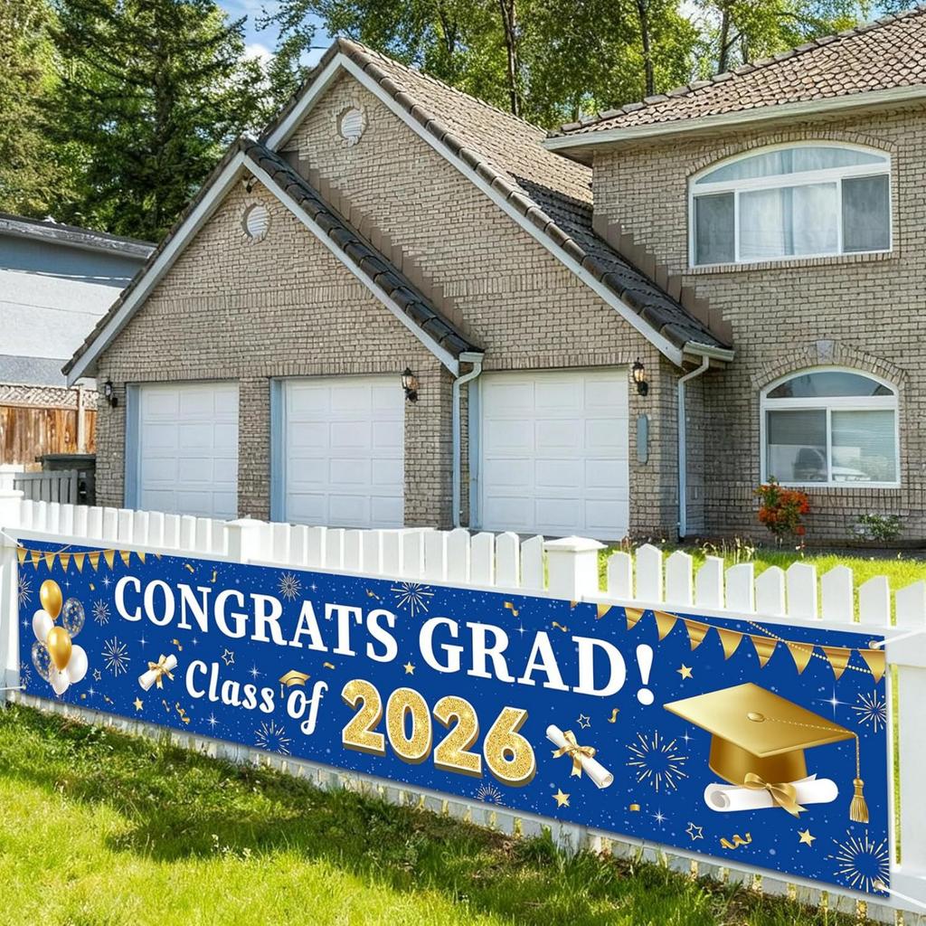 Stendardo di Laurea Decorazione per Giardino Esterno Congratulazioni Classe del 2026 Stendardo 300x50cm Sfondo Appeso Resistente per Festa di Laurea