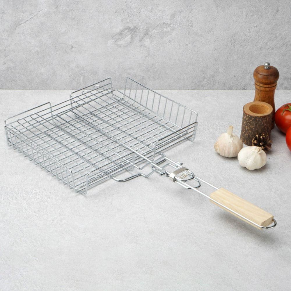 Practical Folding Fish Grill Basket Extra Large Detachable BBQ Rack Non-stick Stainless Steel Barbecue Mesh Mat Party