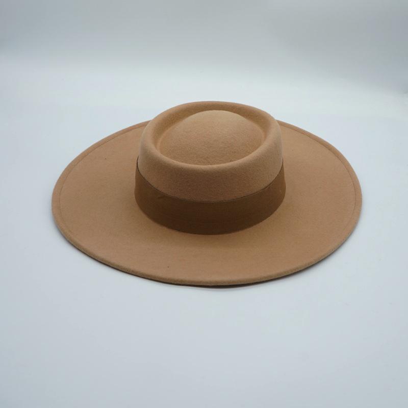 Foreign Trade Camel Wool Flat Top Top Hat Women'S Autumn And Winter Versatile British Retro French Felt Hat Panama Eaves