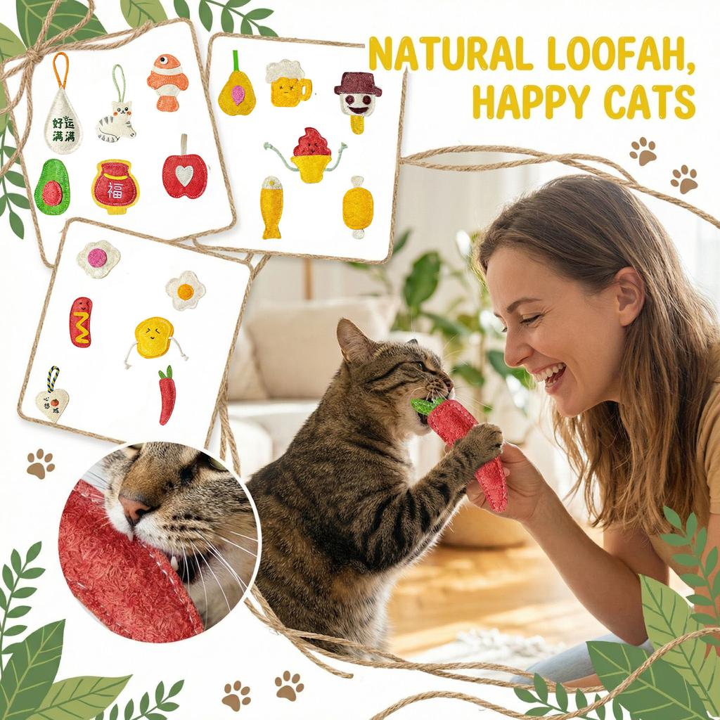 Natural Loofah Cat Toy for Scratching and Chewing Durable Pet Self-Entertainment Interactive Catnip Toy for Dental Health and Play