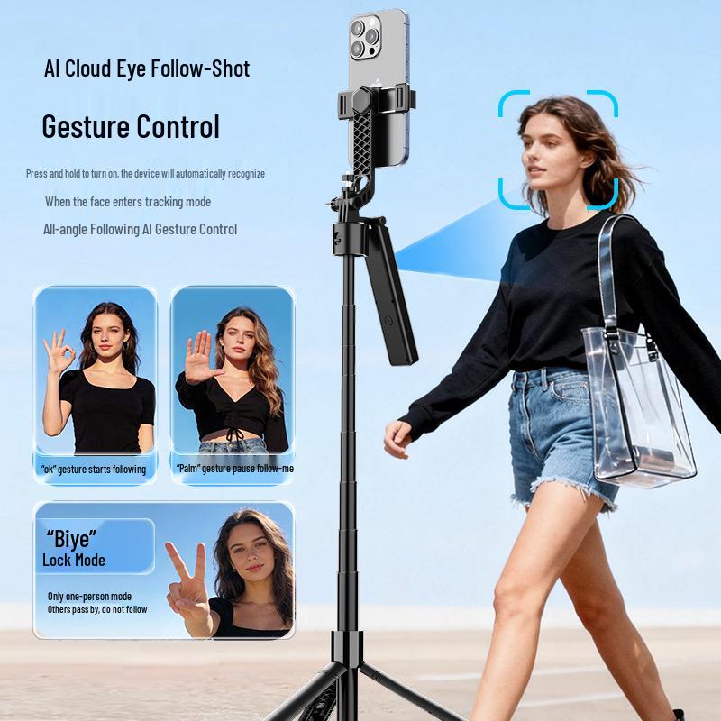 FO1 Selfie Stick & Face Tracking Tripod: 1.9M Universal Mobile Phone Gimbal for Live Streaming & Travel