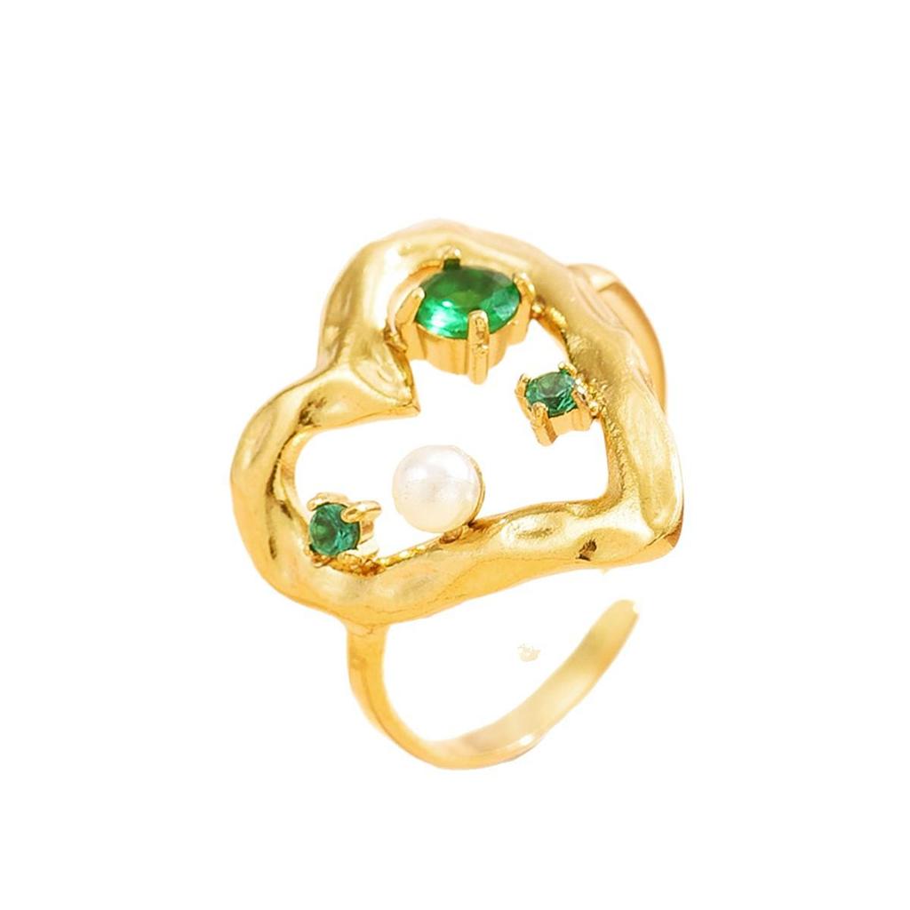 Fairy Sweet Heart Hollow Stainless Steel Adjustable Ring with Colorful Zircon
