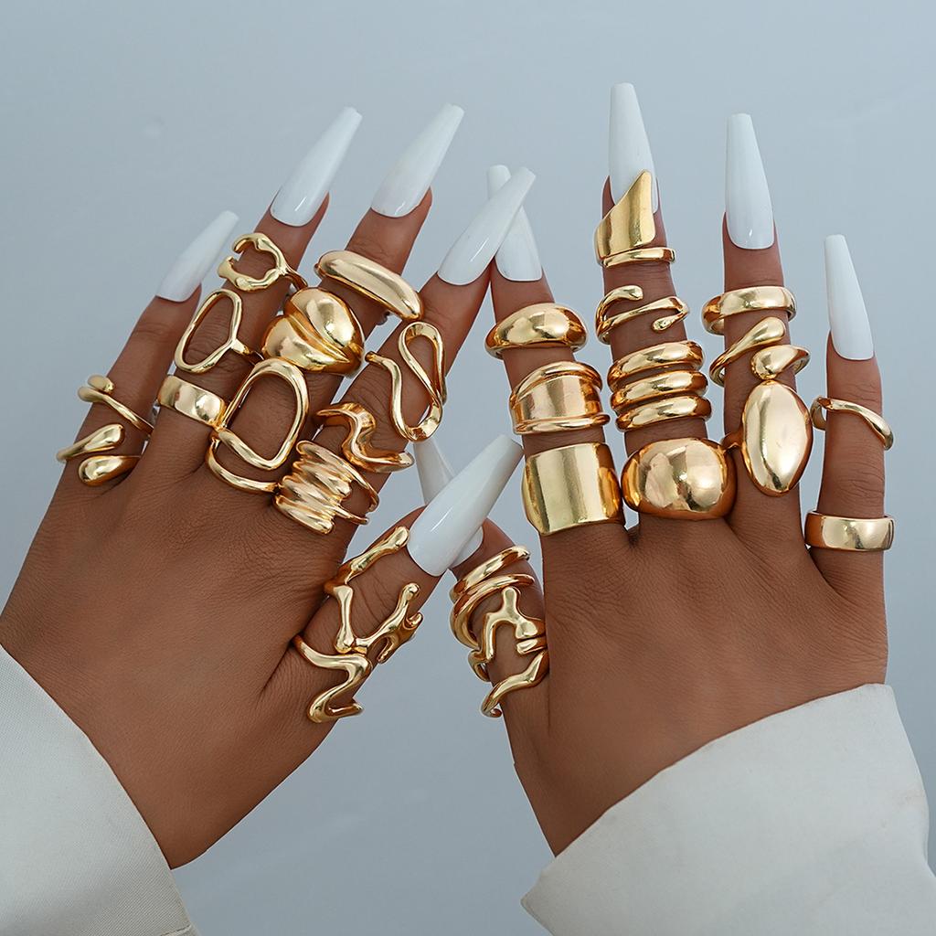 26 Pcs/Set Vintage Irregular Geometric Finger Rings for Women Minimalist Exaggerated Hollow Twist Thick Open Rings Punk Jewelry