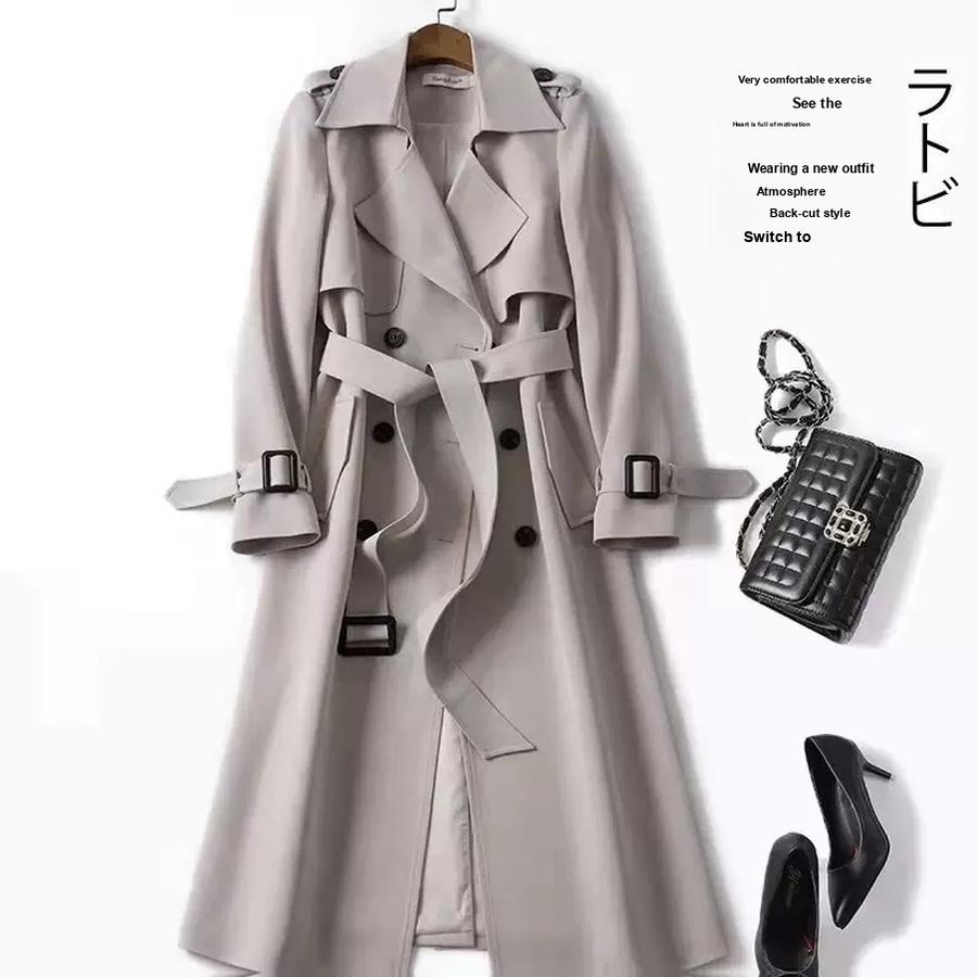 

Жіночий довгий тренч Осінь Весна Корейський стиль Маленький Зріст Британський стиль До колін Пальто-сукня Куртка 4XL білий