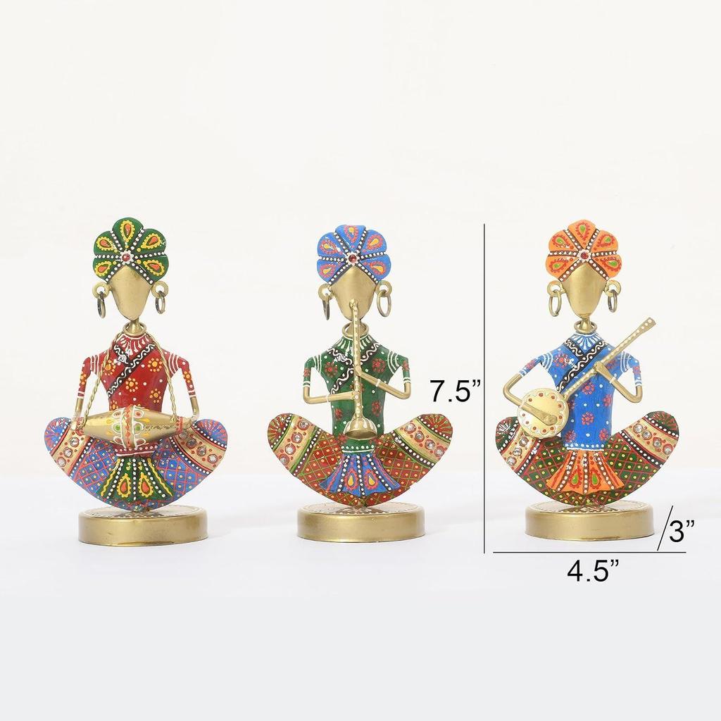 Rajasthani Vintage Musician (Set of 3) | Handicraft Figurine | Home Decor Showpiece for Living Room | | Interior Decoration (Multicolor)