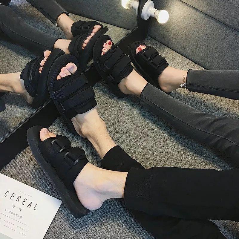 Summer Fashion Cool Slippers Men's Korean Version Trendy Women's One-word Drag Couple Student Non-slip Beach Shoes