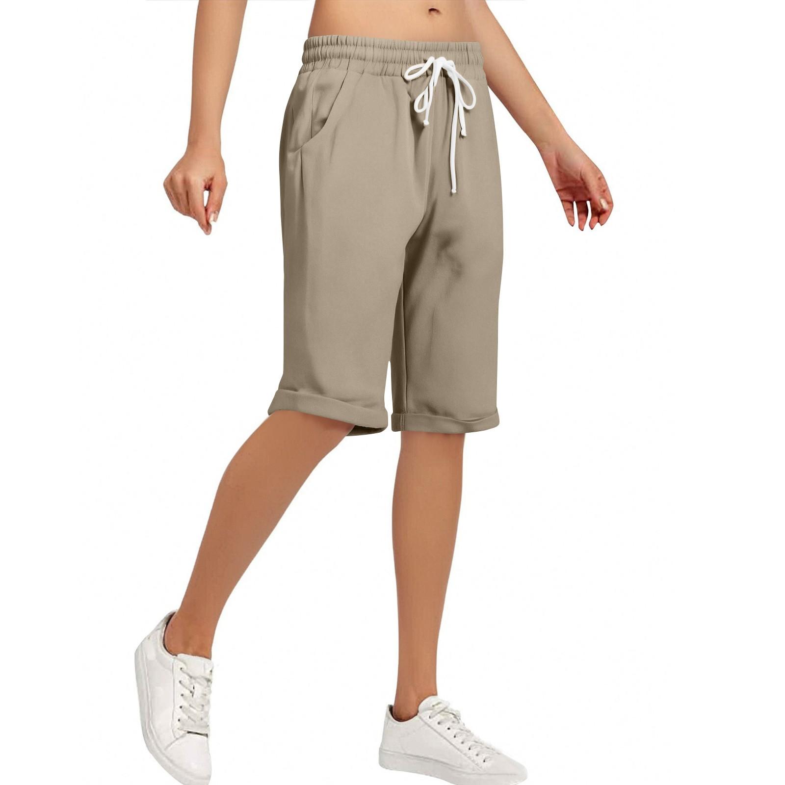 

Жіночі модні однотонні бавовняні конопляні широкі повсякденні штани з кишеньковими шнурками XXL хакі