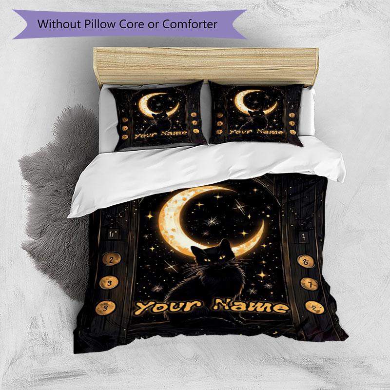3PC Custom Name Moonlit Cat Journey Bedding Set Duvet Cover Closure Includes 1 Duvet Cover & 2 Pillowcases for Bedroom
