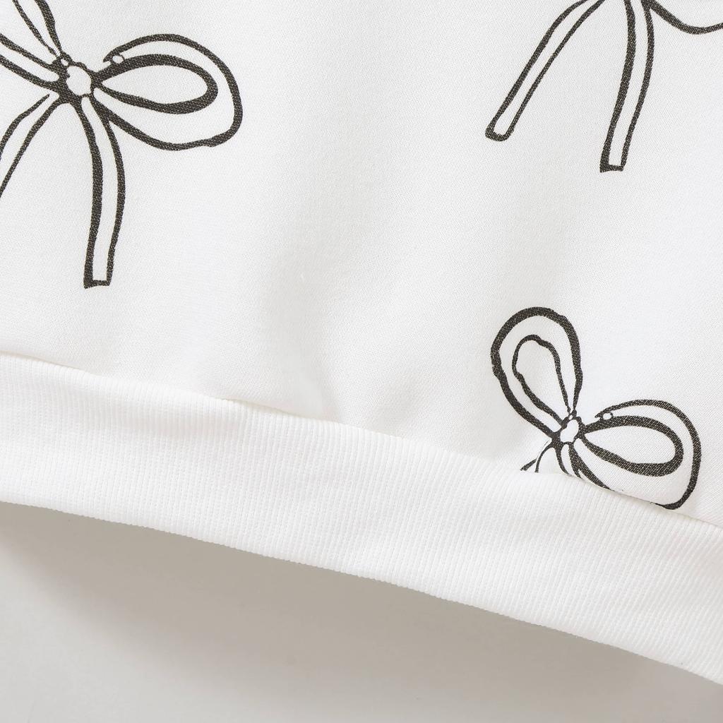 2-7 Years Kids Girl Round Neck Sweatshirt Cute Bowknot Print Long Sleeve Top Shirts