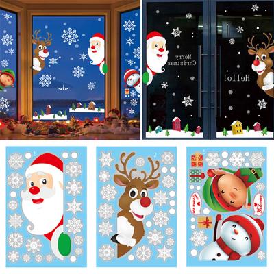 7Styles with Static Christmas Decor Christmas Stickers Scenes Decorated Walls Plastered Snowman Window Glass Sticker