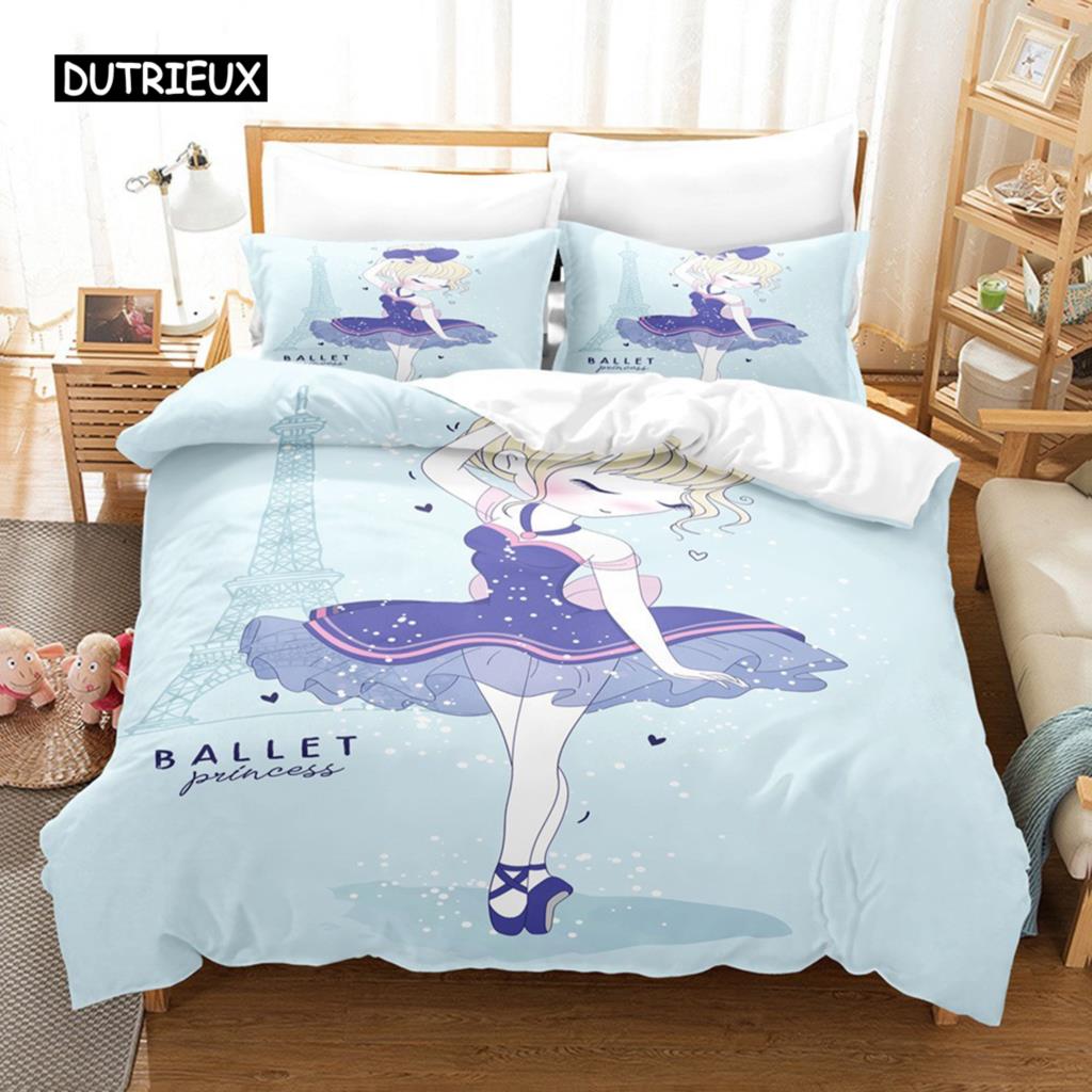 Cartoon Ballet Girl Pink Bedding Set Dancing Girl Princess Duvet Cover  Twin Size for Kids Girls Birthday Gifts Bedroom Decor
