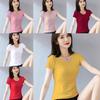 Camiseta para Mujer Casual de Manga Corta de Algodón con Empalme para Primavera