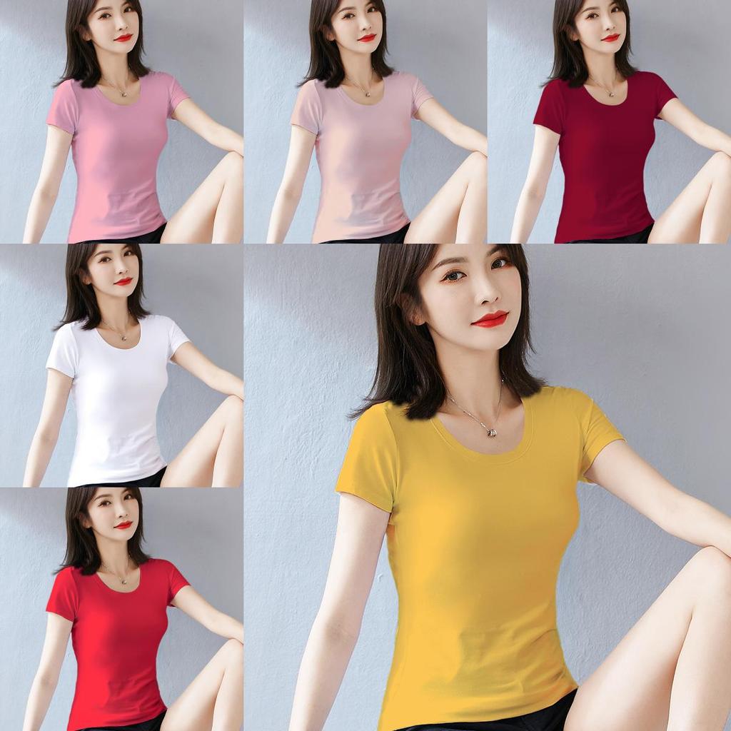 Camiseta para Mujer Casual de Manga Corta de Algodón con Empalme para Primavera