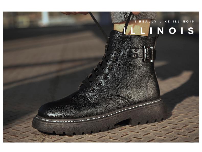 2025 British Style Leather High-Top Martin Boots with Side Zipper for Autumn/Winter