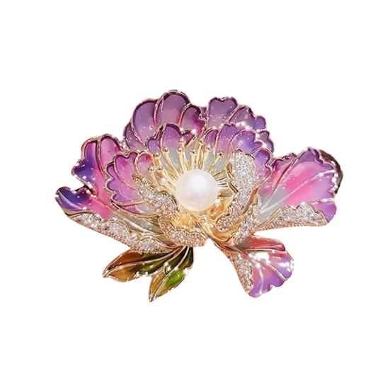Women Brooch Sparkling Rhinestones Imitation Pearl Flower Shape Lapel Pin Suits Coats Bags Scarves Badge Versatile Accessory