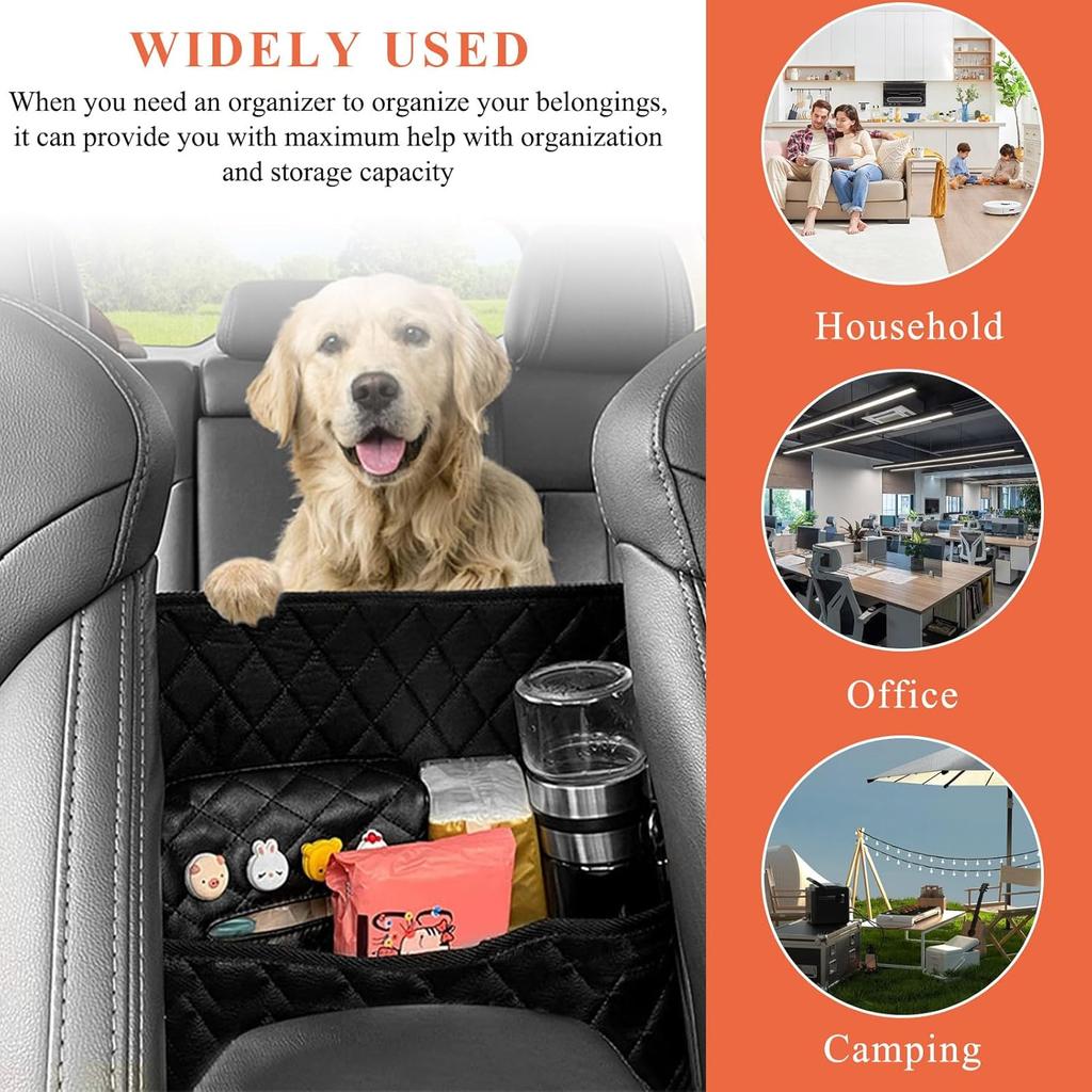 Car Purse Holder Between Seats, Large Capacity Leather Auto Front Seat Handbag Organizer Pocket, Backseat Barrier Storage Bag for Kids Pet, Universal