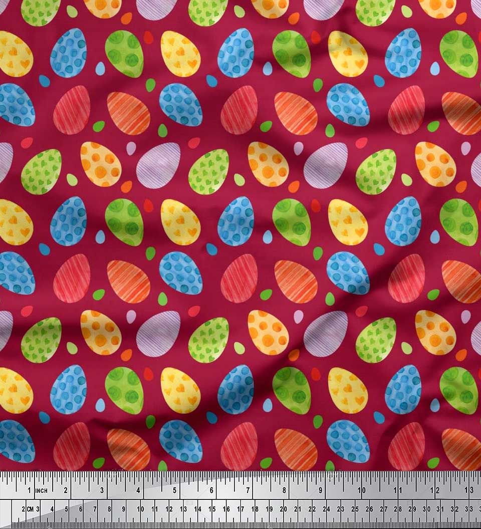 

Японська креп-атласна тканина Soimoi Яйце, принт великодньої тканини на метр 42 дюйми 42 Inch Wide - Poly Crepe червоний