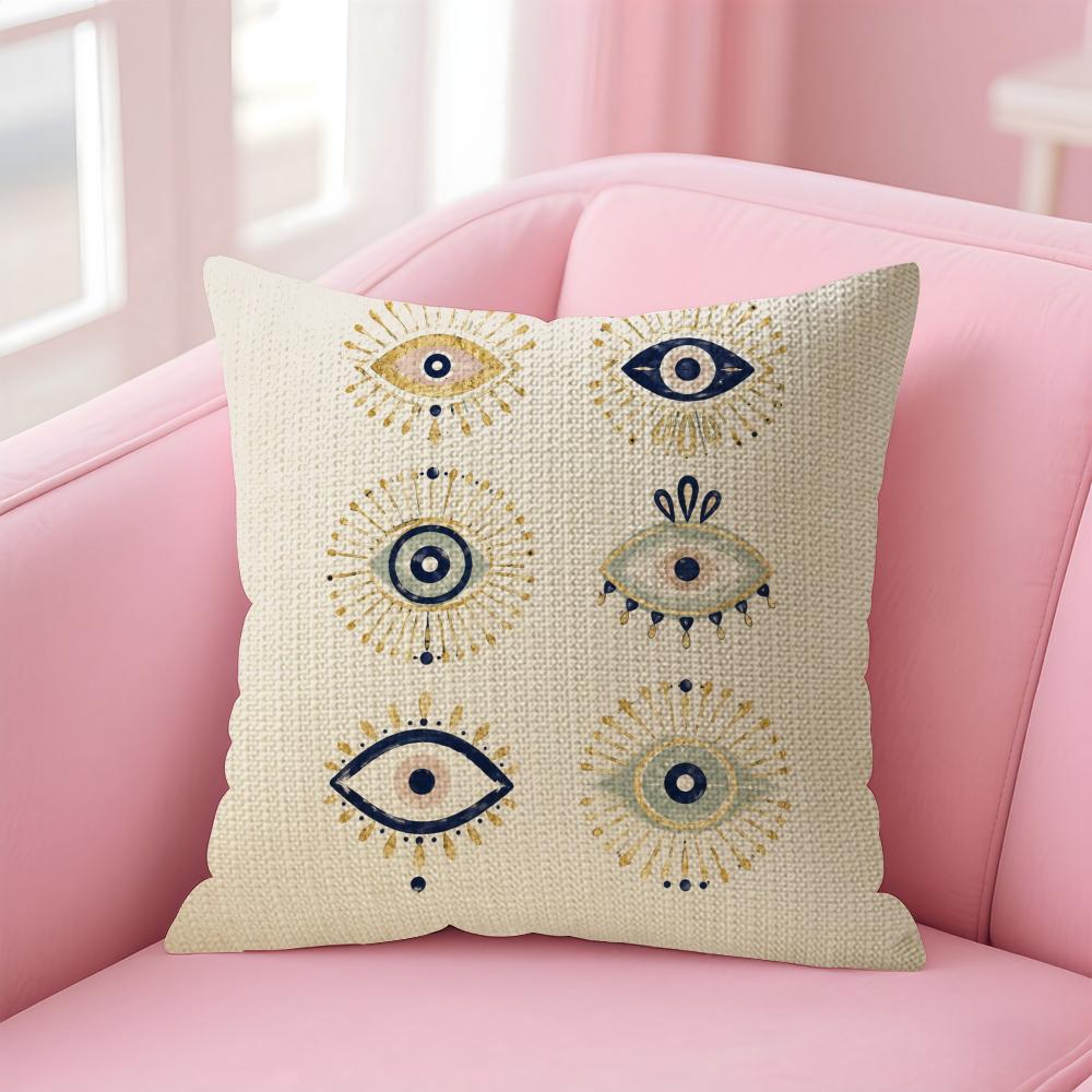 Mystic Eyes Cushion Cover Natural Linen Organic Fabric DoubleSided Printing Sofa Home Decor Gift Pillow Case