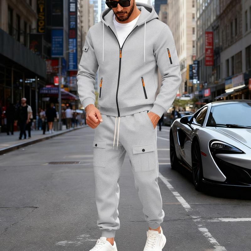 Mens Heavyweight Fleece Loose Hooded Sweatshirt And Pants Casual Sport Two Piece Set