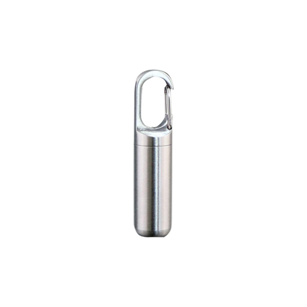 Stainless Steel Pill Case Keychain Container Portable Waterproof Medicine Storage Box with Carabiner Clip for Outdoor Travel