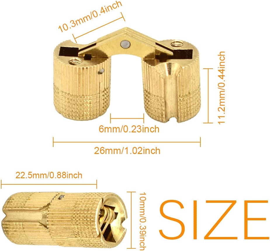 1/2 Piece 8-18mm Brass Hinge Hidden Cabinet Cylindrical Brass Hinge Installation Furniture Hardware Hidden Hinge for Cabinets