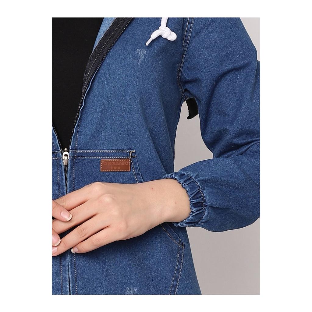 Durchgehende Jeanskappe mit Kapuze und Reißverschluss