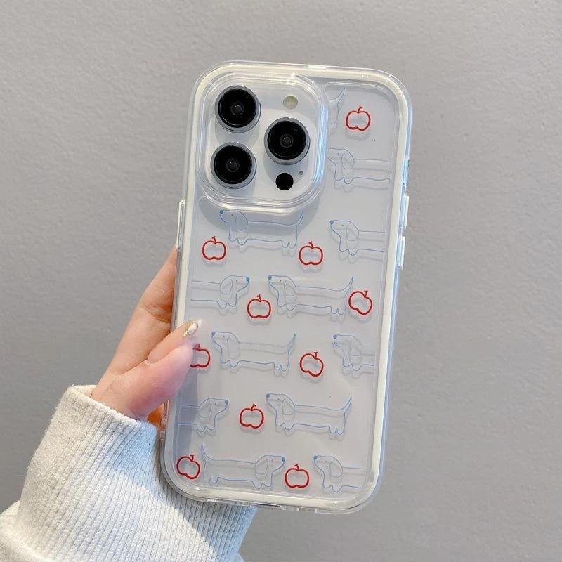 Simple Line Apple Dachshund Suitable for iPhone17/16promax Mobile Phone Case 14/15 2-in-1 13 Sets