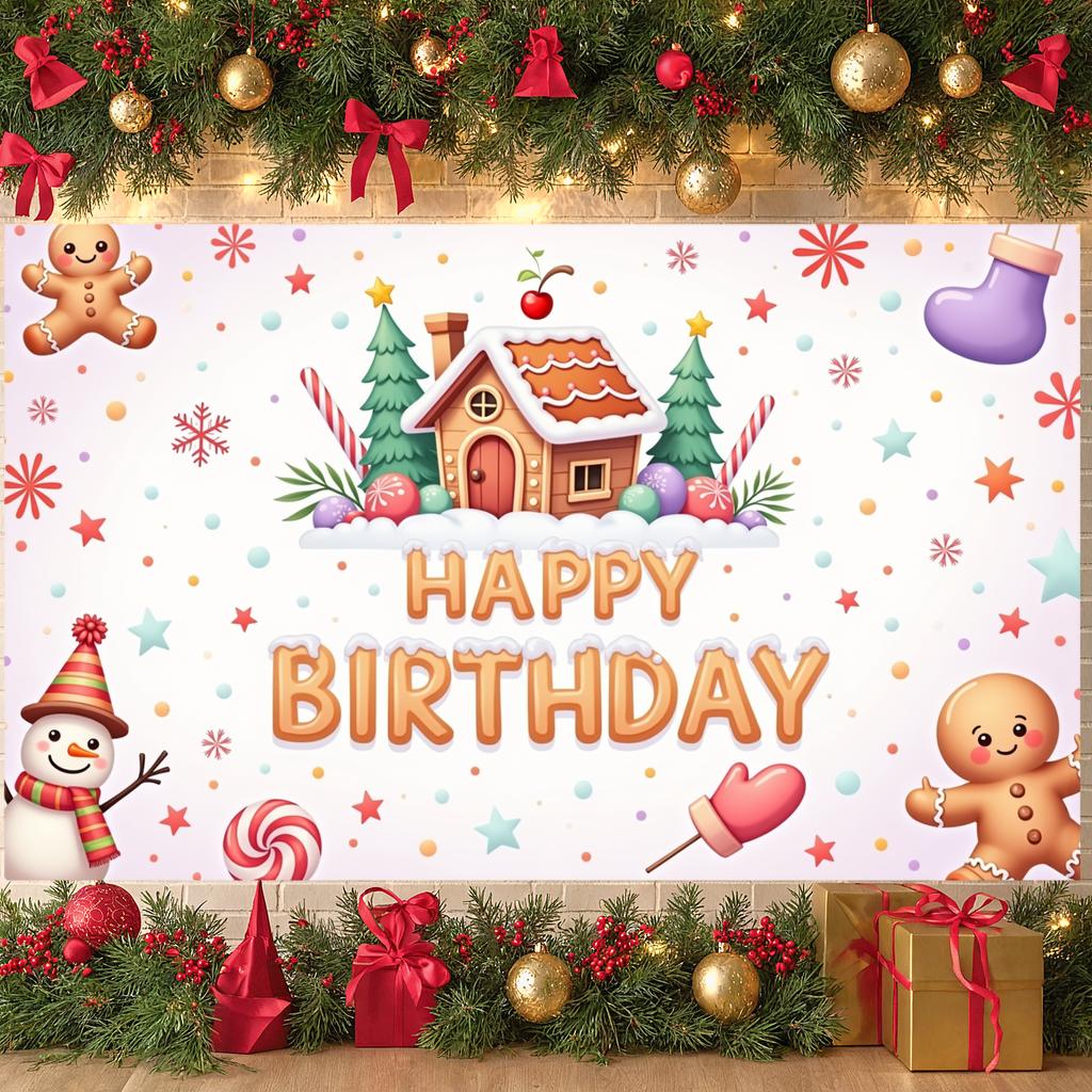 Candyland Display Snowflake Pattern Xmas Birthday Backdrop Background Gingerbread House Winter Party Banner For Christmas