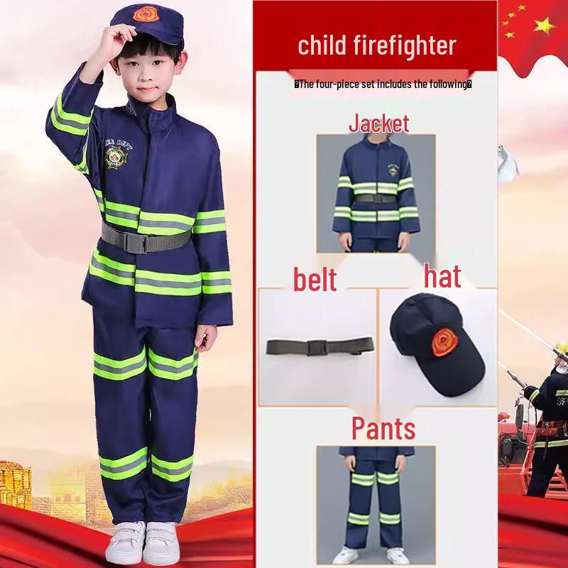 Kids' Firefighter Costume for Role-Playing, Career Experience, and Kindergarten Parent-Child Sports Meet