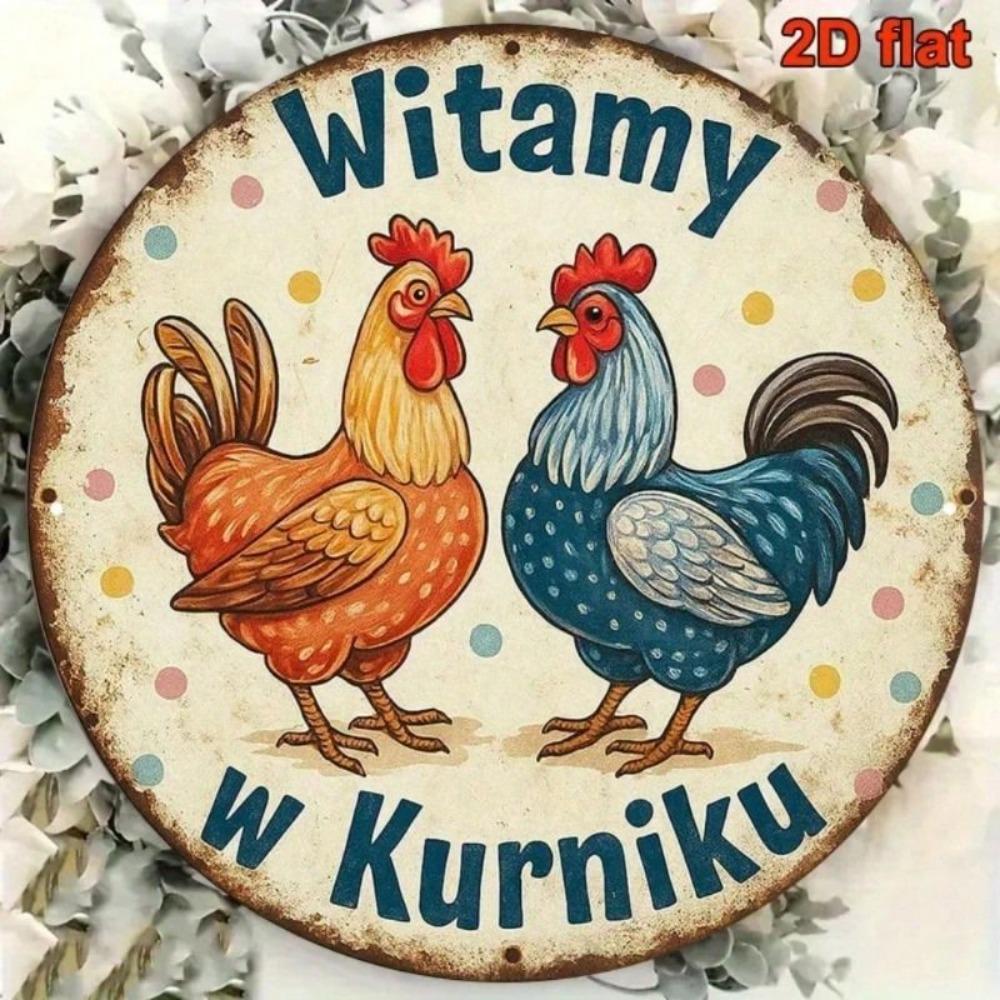 Vintage Round Metal Rooster Sign Country Farmhouse Wall Decor for Chicken Coop Outdoor Garden