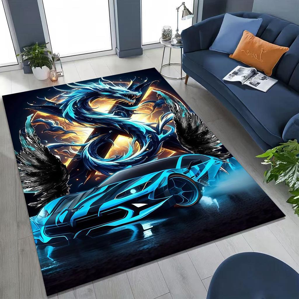 Alfombra Decorativa para Habitación, Sala de Estar, Sofá, Hogar, Felpudo, Alfombrilla de Piso Grande Antideslizante, Concepto Futuro Coche Deportivo Bicicleta de Carreras Motocicleta