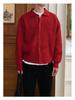 Men's Bright Red Knitted Cardigan, Spring/Autumn Korean Style, Lapel, Year of the Rat Pure Color Outerwear