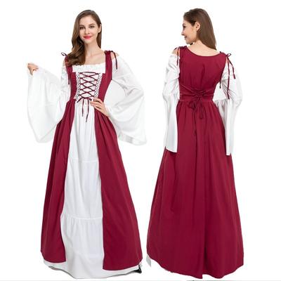 Neues Halloween Kostüm Rot Bündel Taille Mittelalter Renaissance Vintage Kleid