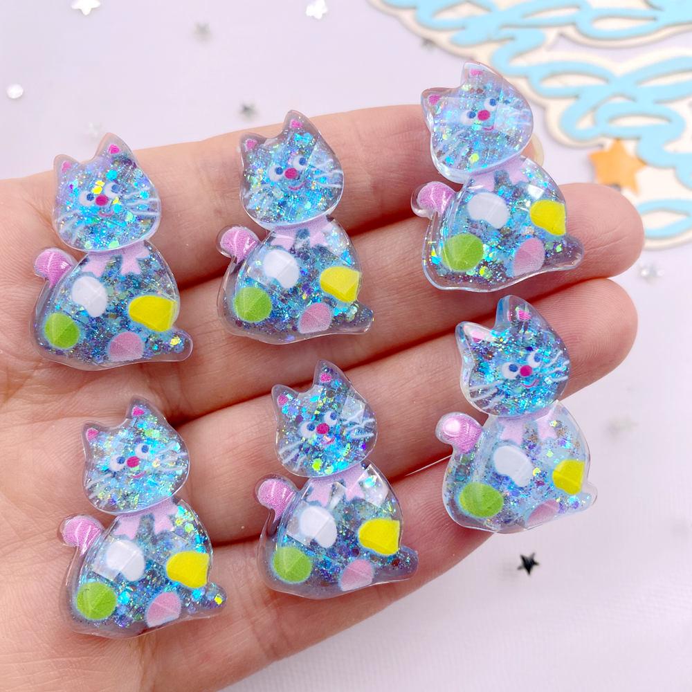 10PCS Kawaii Resin Colorful Candy Color Cartoon Bowknot Cats Figurines Flat Back Scrapbook DIY Home Decor Crafts Accessories