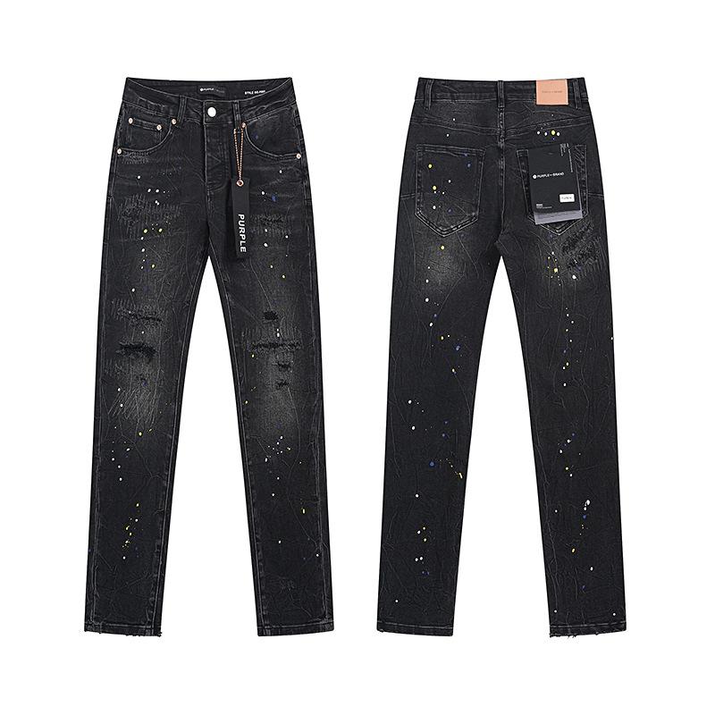 Purple Brand Ink Printing Meichao High Street Retro Ripped Casual Trend Denim Horn Pants Small Feet