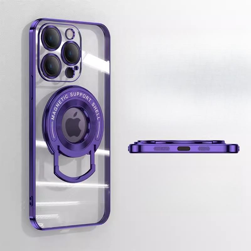 Suitable for Iphone16 Pull Rod Magnetic Attraction Phone Case Electroplated Stand, Transparent Anti-drop Protective Case for Apple 15ProMax