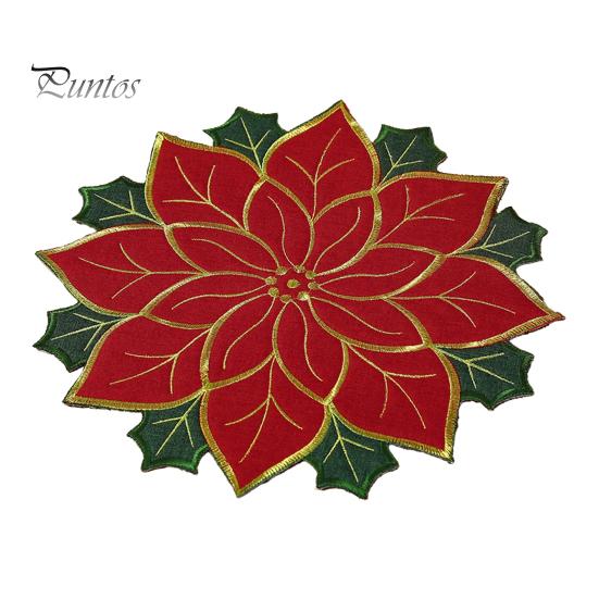 Christmas Table Placemats for Dining Floral Leaf Placemat Table, Decorative Polyester Fabric Round Mats Home with Festive Leaves Design Party