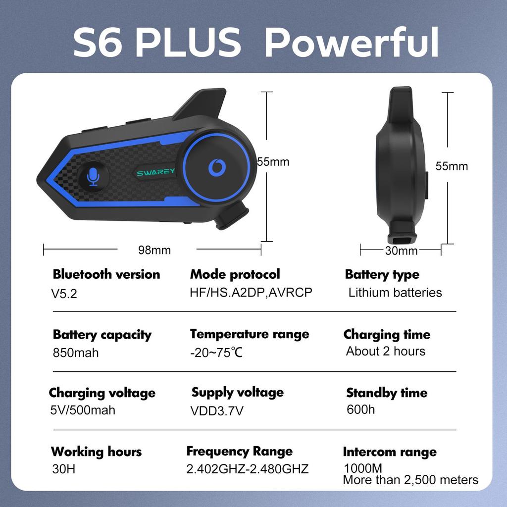 2-Pack Motorbike Motorcycle Bluetooth Helmet Intercom 2 Riders Wireless Waterproof Interphone Headsets 1000m