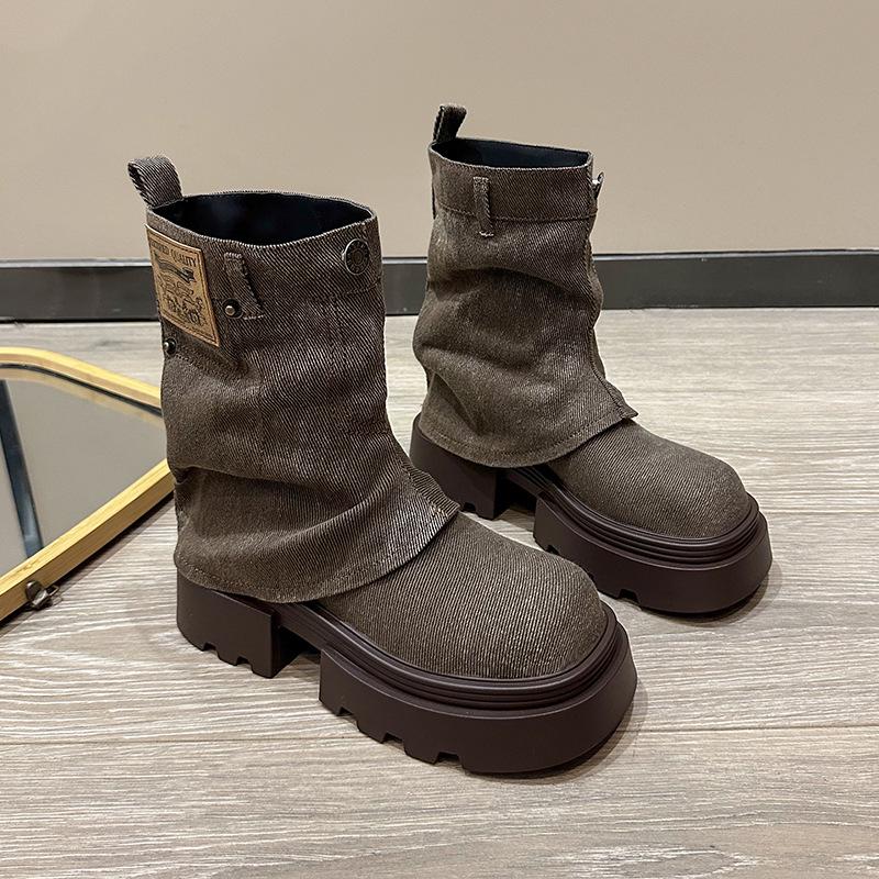 Stylish Women's Thick-Soled Martin Boots - European & American Design, Spring/Autumn 2024