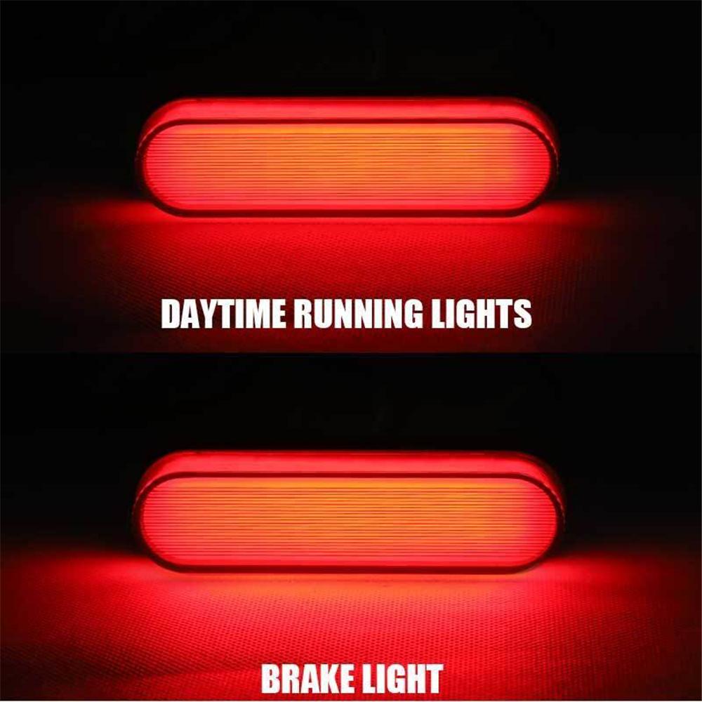 2PCS Trailer Truck RV 24 LED Oval Brake Tail Light Rear Stop DRL Marker Red Lamp