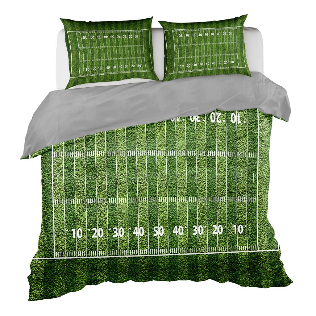 Green Football Field King Queen Duvet Cover Soccer Field Comforter Cover Boys Men Sport Games Bedding Set Polyester Quilt Cover
