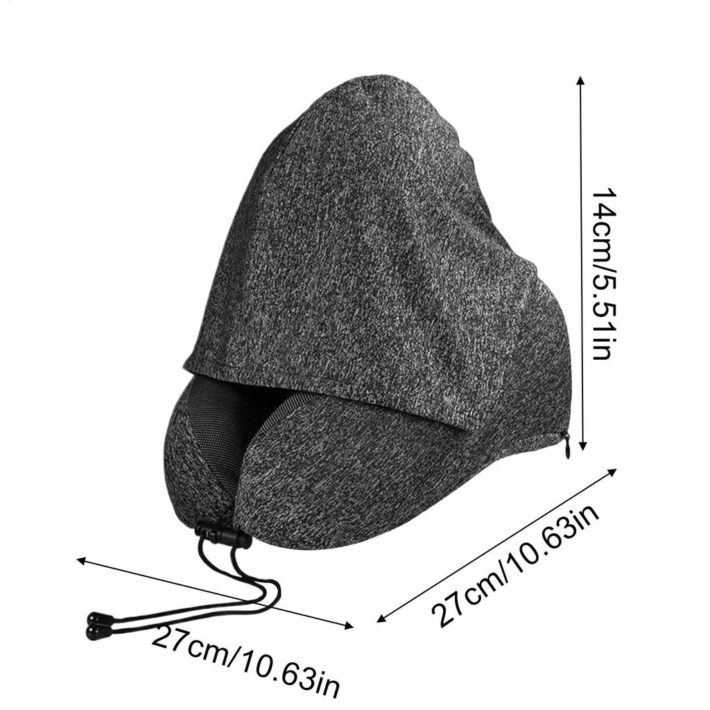 Memory Foam Hooded U-Shaped Travel Pillow with Detachable Cover Portable Neck Support for Airplane Office Nap Car and Home Use
