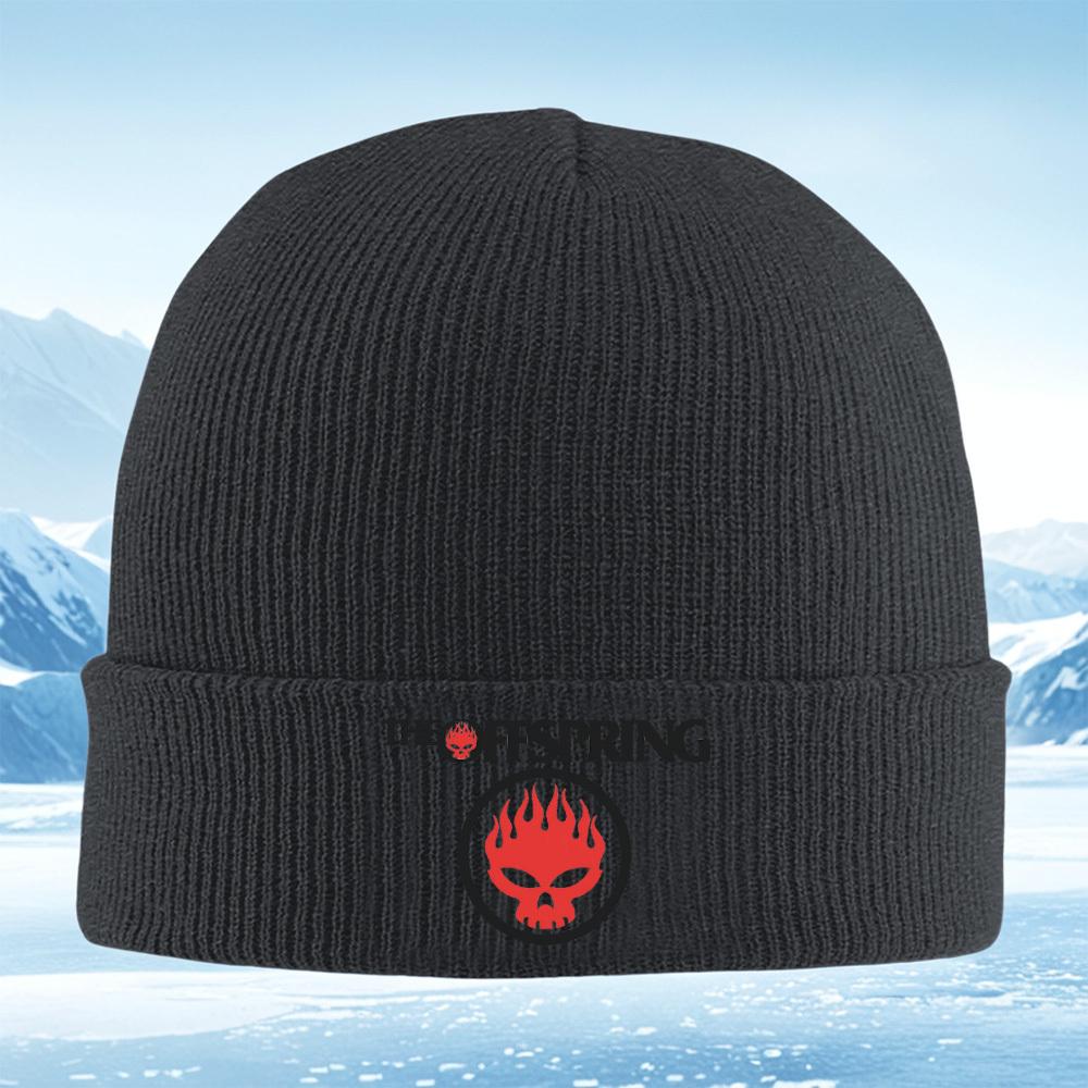 Skull with flames inside circle Men Women Unisex Knitted Hat Beanie Pullover Cap Winter Thermal Warm Christmas Outdoor Cycling H