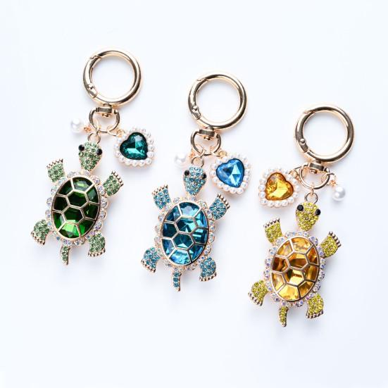 Keychain Sparkling Rhinestones Turtle Shape Bag Ornament with Faux Pearls Decor Bags Keys Decoration